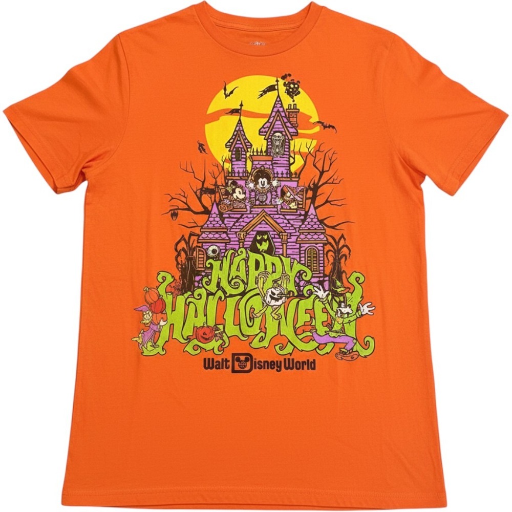 Disney World Happy Halloween Orange T-Shirt Mickey‎ Minnie Haunted Castle Kids M